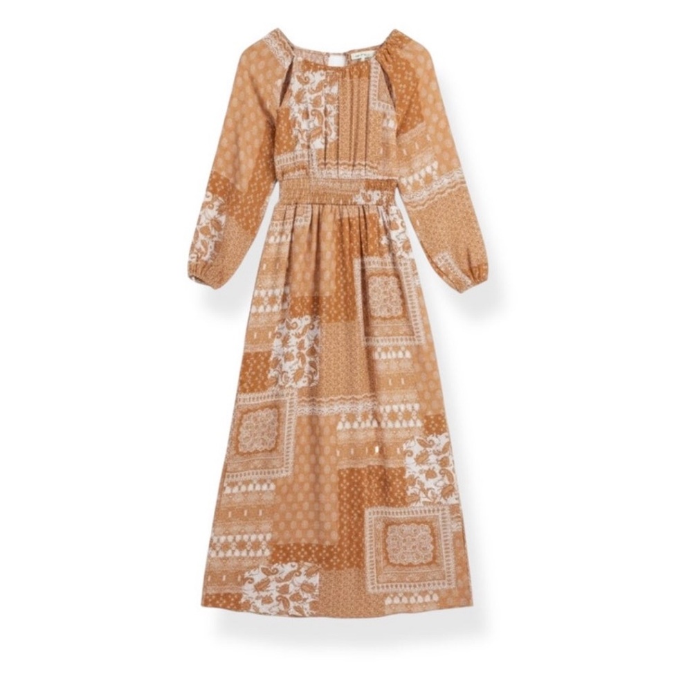 Promesa Mixed Print Smocked Waist Maxi-Desert Sun